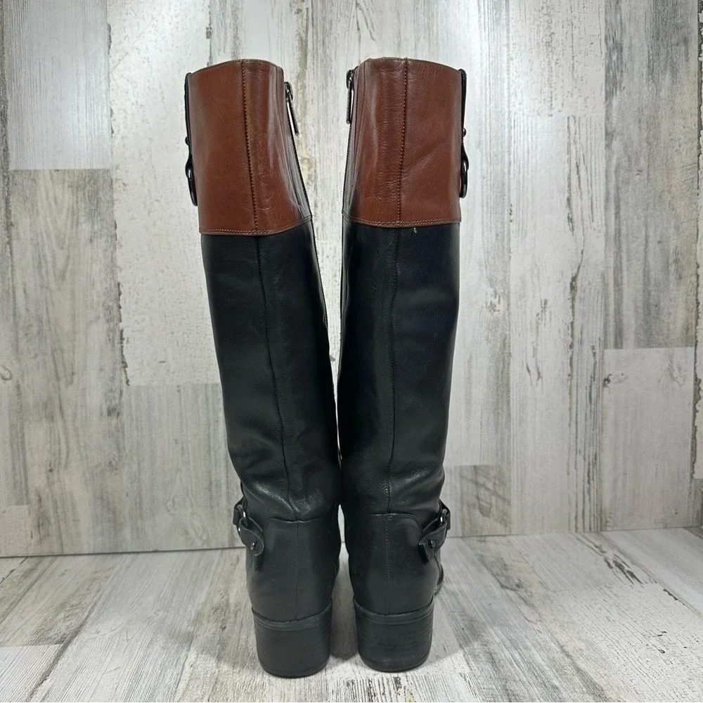 Bandolino Cavanna Black Brown‎ Leather Classic Riding Knee High Boots
